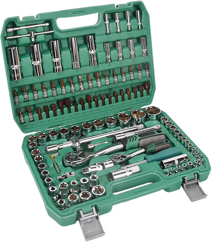 108pcs 1/2" 1/4" Socket and Drive Tool Set Mechanics Tools Kit Sockets Ratchet Wrench Set Metric Drive Socket Set, 1/2" 1/4" Drive Sizes with Plastic Toolbox
