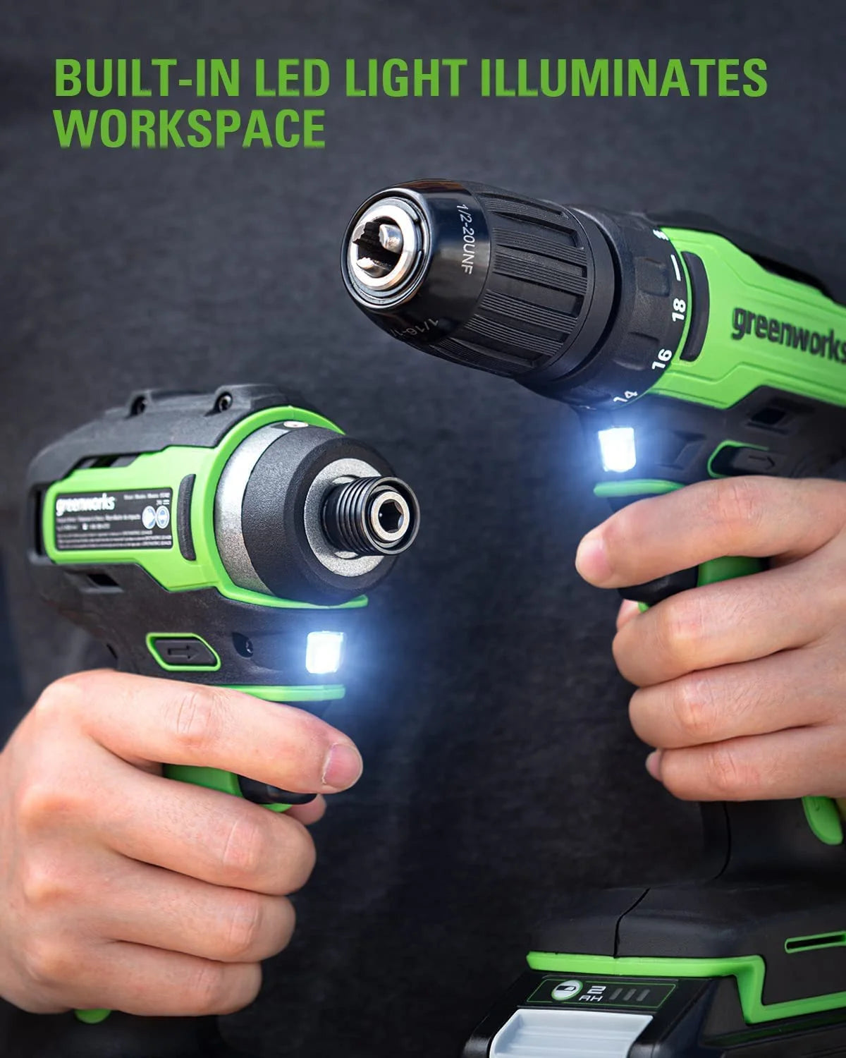 Greenworks 24V Brushless 1/2" Drill + 1/4" Impact Driver Combo Kit with (2) Batteries and Charger