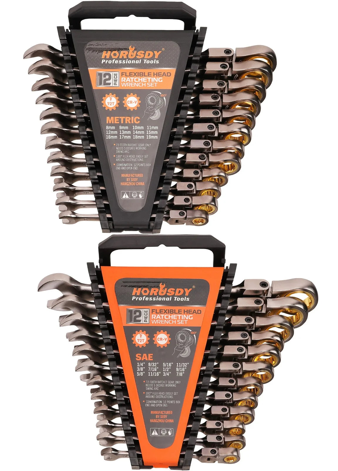 24PC Flex-Head Ratcheting Wrench Set Metric & SAE w/Organizer 8-19mm 1/4"-7/8"