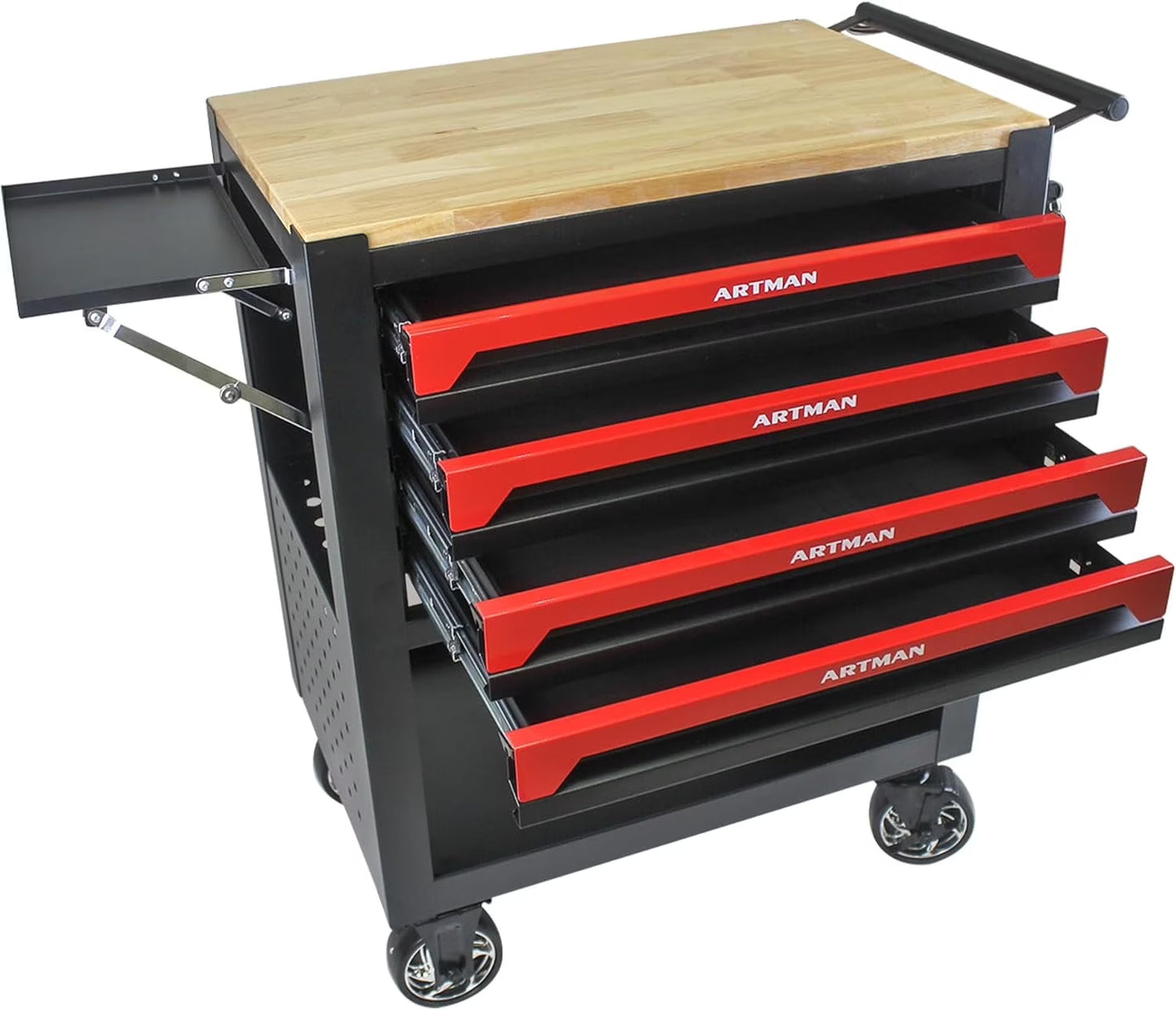 NIGSQJB 4 Drawers Tool Chest on Wheels, 35.4"H Tool Storage Cart with Wooden Top,Drawers Rolling Tool Box Organizer Tool Case with Lock for Garage,Warehouse,Workshop,Repair Shop, Blue Black