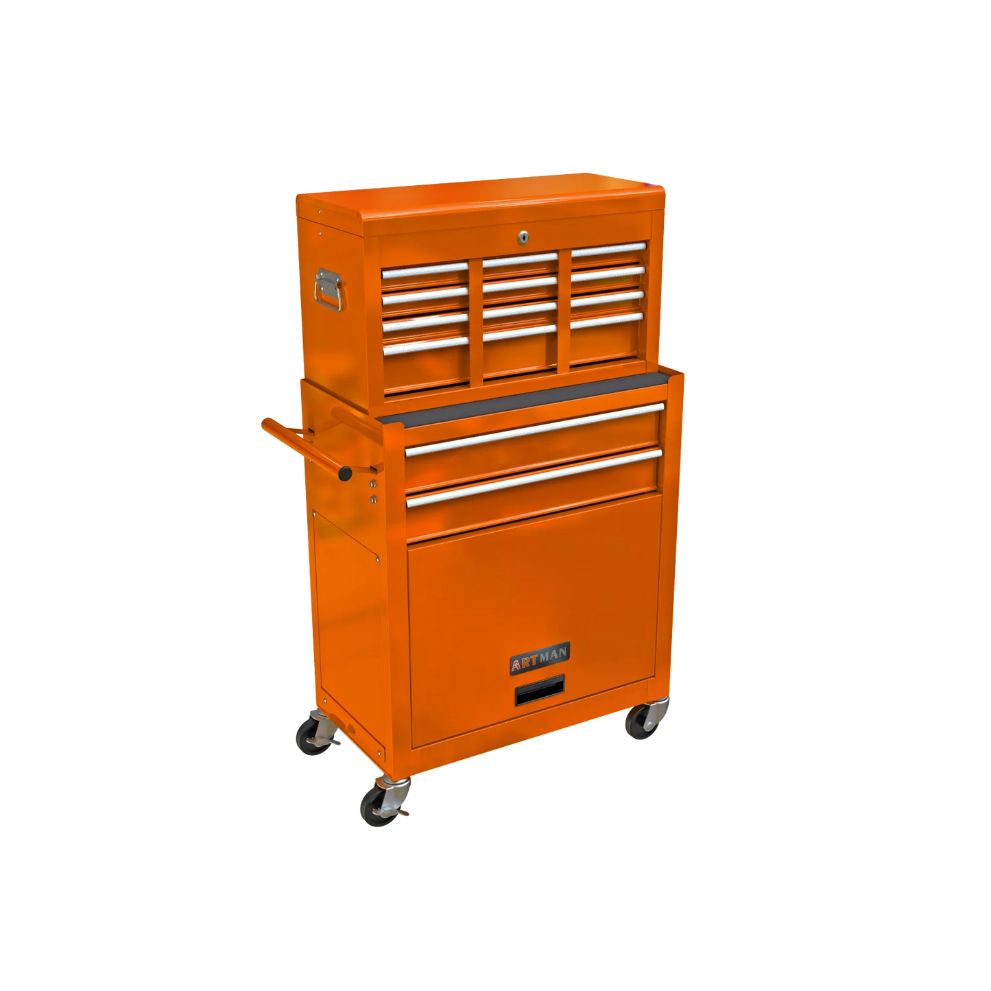 Pouseayar 8-Drawers Steel Rolling Tool Chest with Wheels and Drawers, Orange