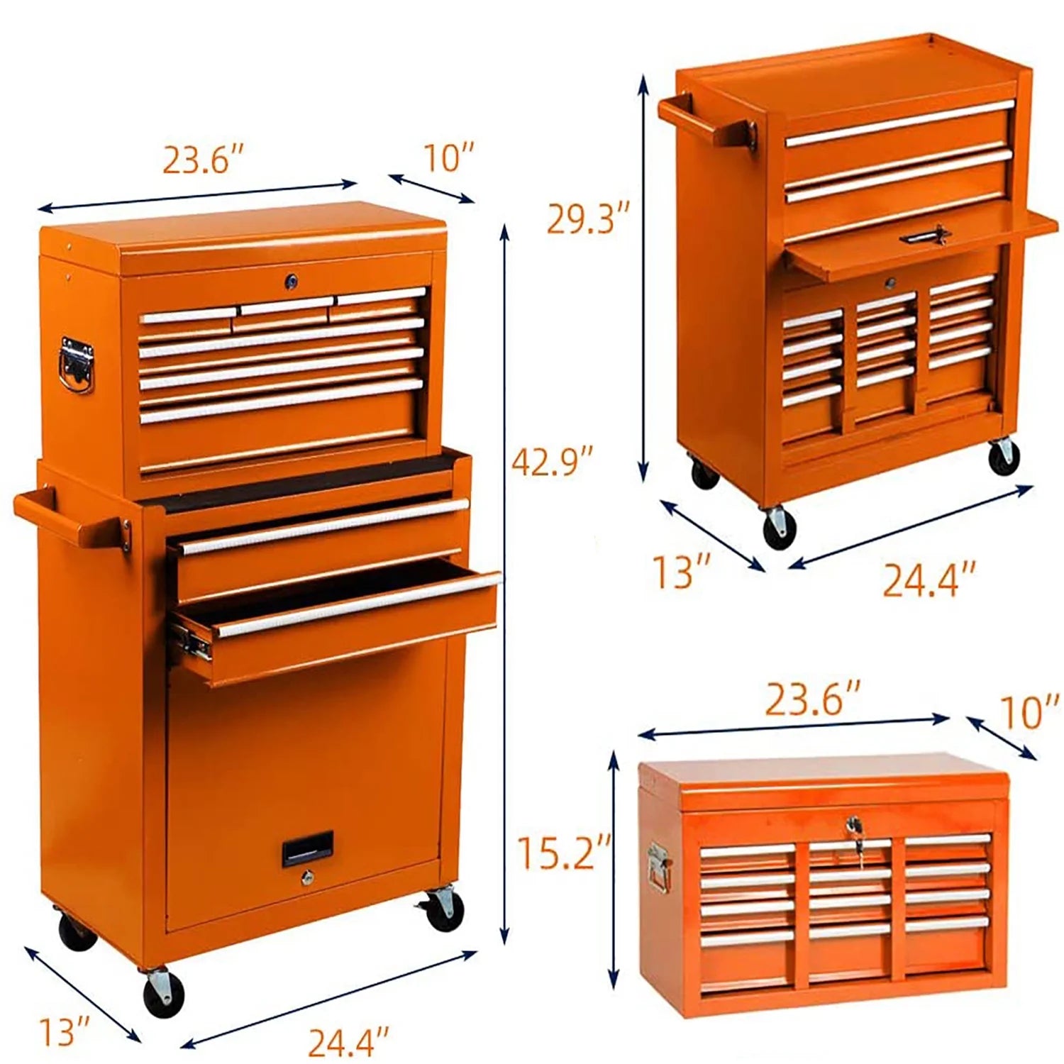 8-Drawer Tool Chest with Wheels, Tool Storage Cabinet and Tool Box, Lockable Rolling Tool Chest with Drawers, Toolbox Organizer for Garage Warehouse Workshop (Orange)