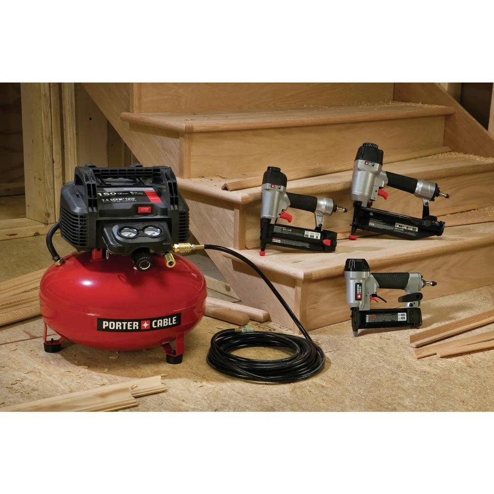 Restored Porter-Cable PCFP3KITR 3-Piece Nailer and 0.8 HP 6 Gallon Oil-Free Pancake Air Compressor Combo Kit (Refurbished)