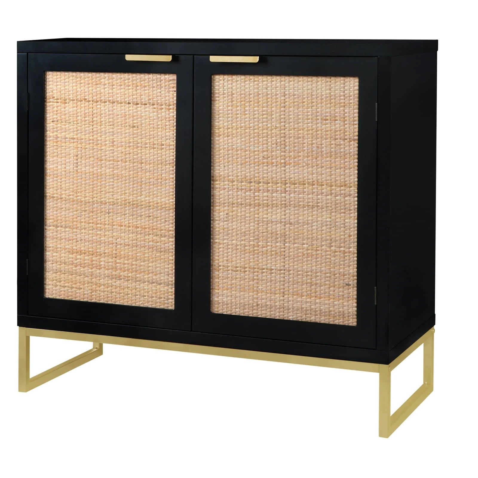 Eumyviv Modern Accent Sideboards Cabinets with 2 Rattan Doors, Mid-Century Buffets Storage Credenzas for Bedroom Living Room,Black,H0046