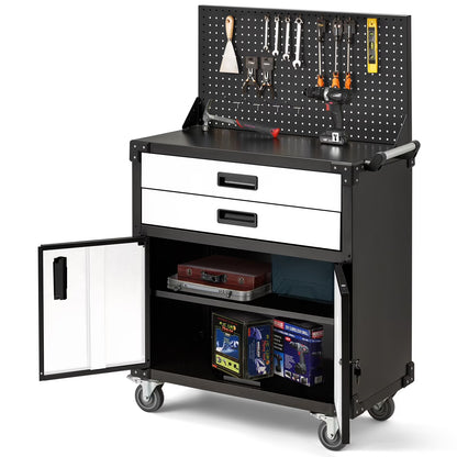AECOJOY Metal Steel Mobile Tool Cart with Storage Drawer Tool Chest On Wheels Tool Box Garage Organizer for Workshop Warehouse Garage, Black Handle