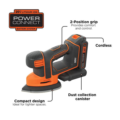 BLACK+DECKER 20V MAX* Cordless Mouse Sander, BDCMS20C