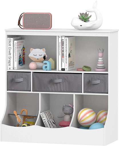 UTEX Toy Storage Organizer with Bookcase, Kid’s Bin Storage Unit with 3 Opening Shelves,White Toys Box Organizer