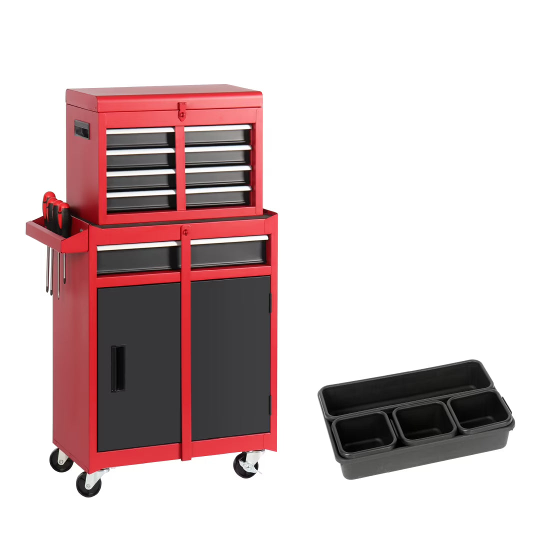 5-Drawer Rolling Tool Chest, 2 in 1 Detachable Tool Box with Lockable Wheels, Adjustable Shelf, and Liner for Garage and Workshop Storage (Yellow)