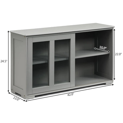 Giantex Stackable Buffet Cabinet, Kitchen Storage Cabinet with Sliding Tempered Glass Doors, Small Sideboard for Kitchen, Dining Room or Living Room, Grey