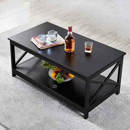 YouYeap Coffee Table Living Room Furniture Table with Storage Shelf, Black