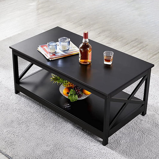 YouYeap Coffee Table Living Room Furniture Table with Storage Shelf, Black
