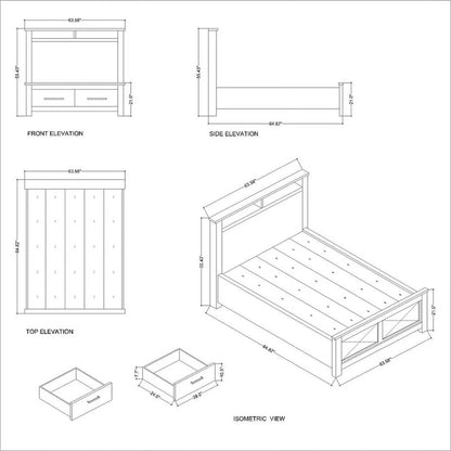 Bowery Hill Modern Design Wood Queen Bed with 2 Drawer Storage and Headboard in Oak