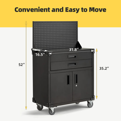 AECOJOY Metal Steel Mobile Tool Cart with Storage Drawer Tool Chest On Wheels Tool Box Garage Organizer for Workshop Warehouse Garage, Black Handle