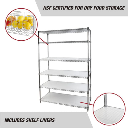 Hyper Tough 6-Tier Wire Storage Shelves with Liners, 48" W x 18" D x 72" H, 3600 lb Load Capacity, Chrome