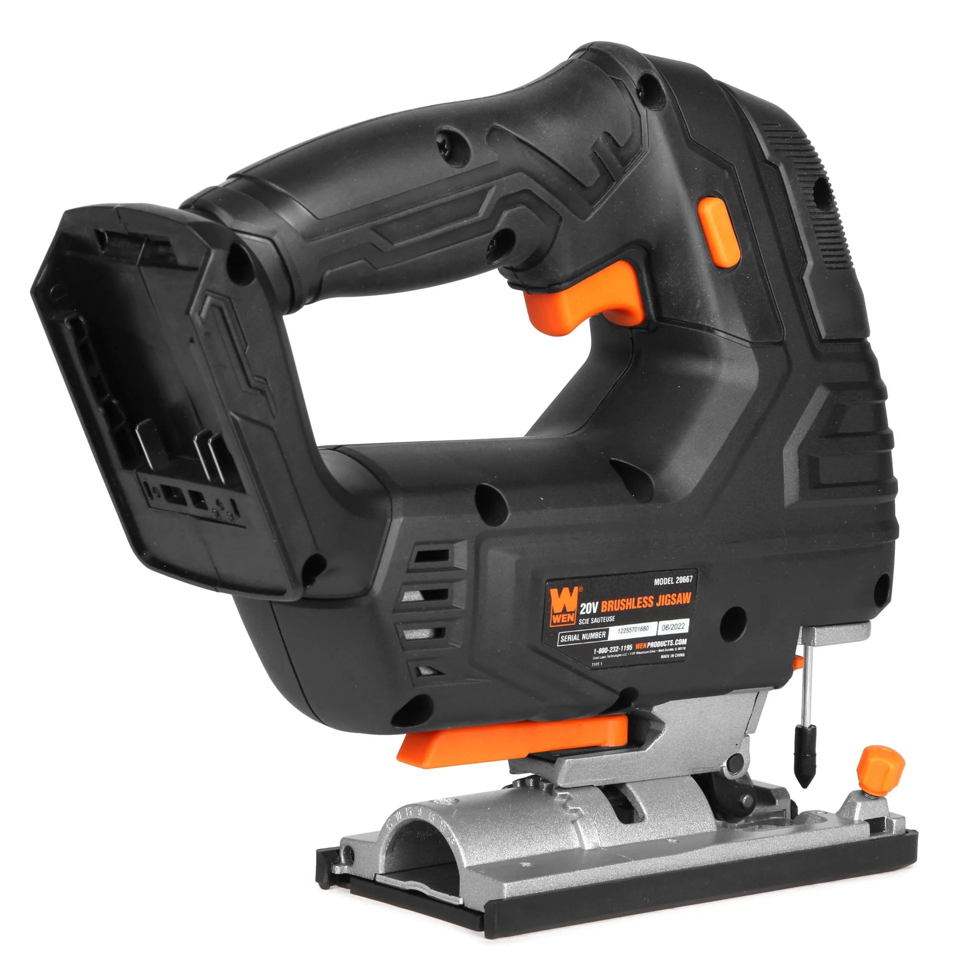 WEN 20V Max Cordless Brushless Jigsaw with 4.0 Ah Lithium Ion Battery and Charger