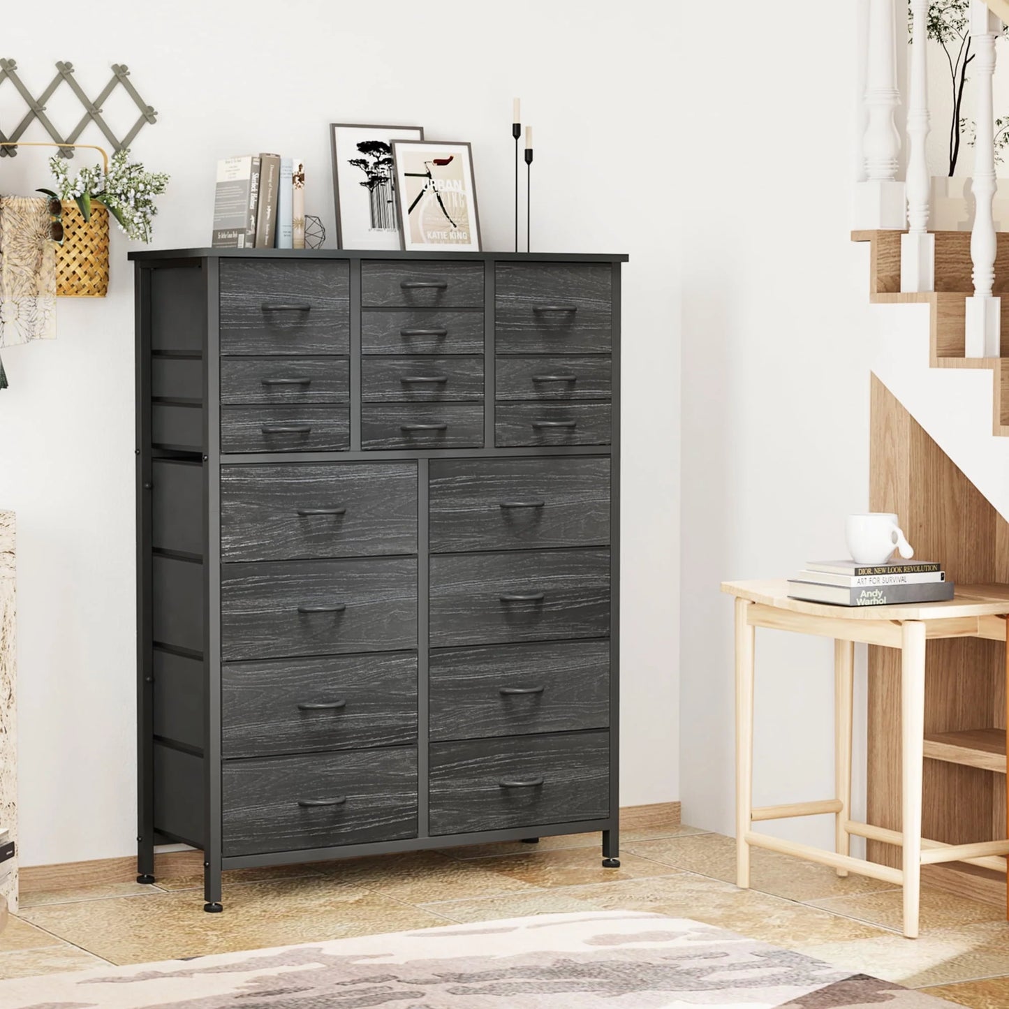 GIKPAL Dresser for Bedroom, Chest of Drawers Black Furniture Dressers Tall Dresser with 18 Drawers Fabric Dresser Clothes Storage for Living Room Office