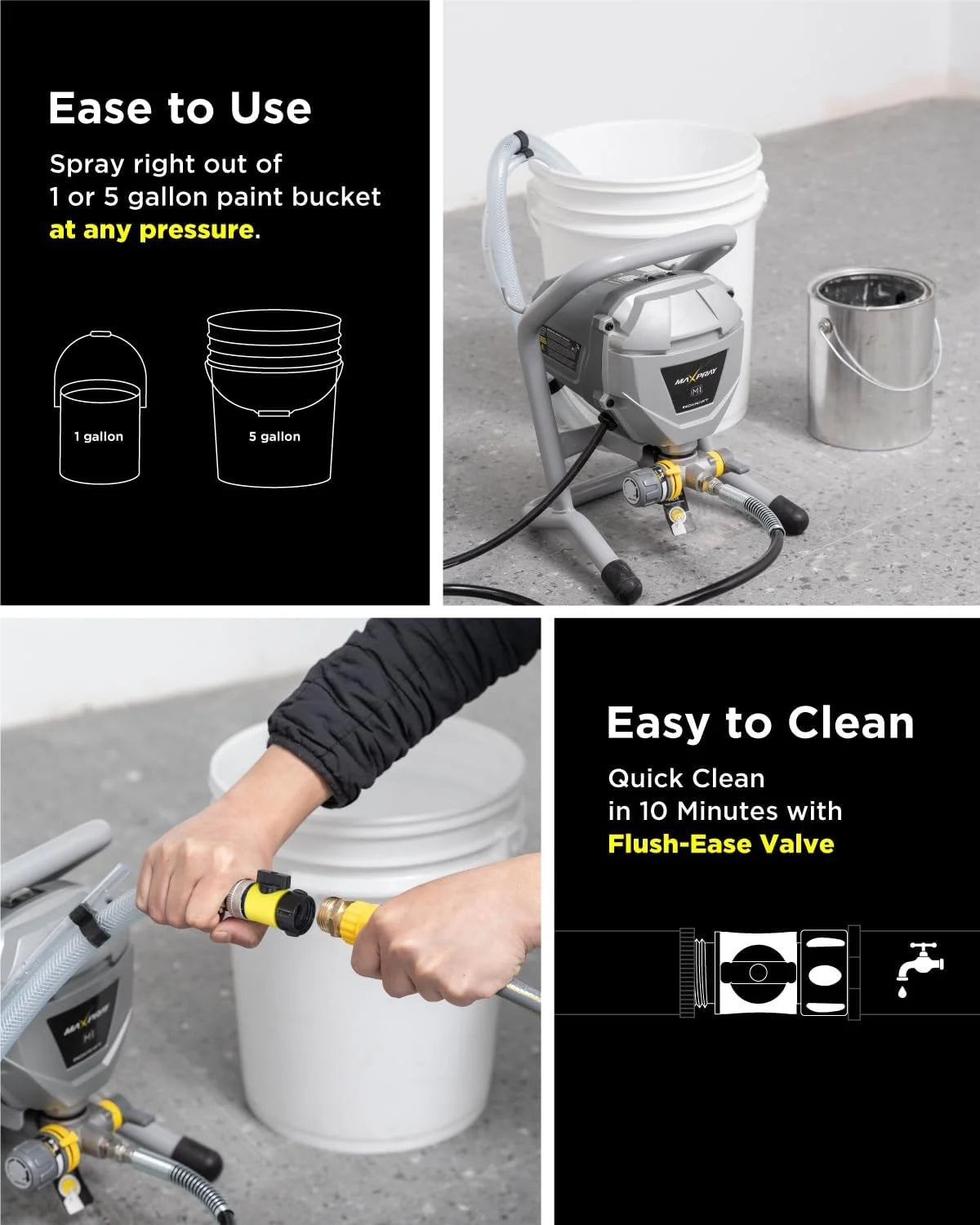 InoKraft M1, 466W, 120V Gray Power Paint Sprayer, 5 Gallon, 2 Spray Patterns, 0.29 GPM, 22.55 lb, 1 Piece