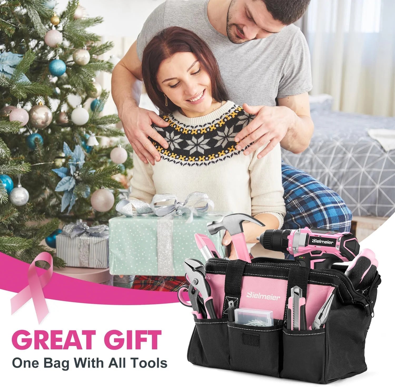 20V 236Pcs Cordless Pink Drill Set - Essential Women's Pink Tool Set, Lady's Basic Home Tool Kit with Pink Tool Bag - All in One Pink Tool Kit Ideal for DIY, Home Improvement