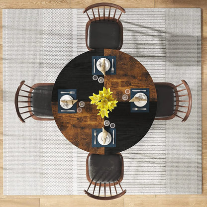 Tribesigns Round Dining Table for 4, 47" Kitchen Table Small Dinner Table with Storage Shelf, Rustic Brown & Black