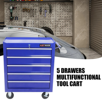 NIGSQJB 5 Large Drawers Tool Cart on Wheels, 29.9"H Rolling Tool Chest Tool Storage Box, Drawers Rolling Tool Trolley Organizer Tool Case for Garage, Warehouse, Workshop and Repair Shop, Blue