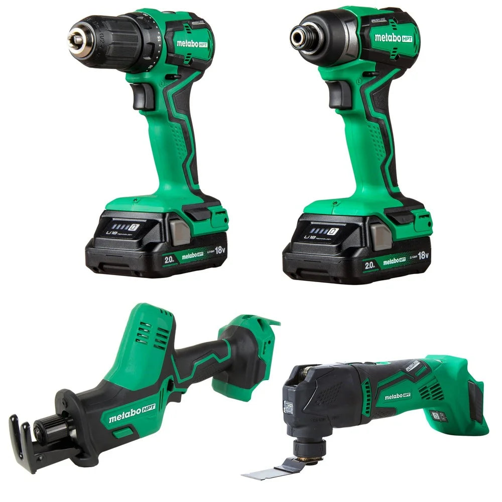 Metabo HPT KC18DDX4SM 18V MultiVolt Brushless Lithium-Ion Cordless 4-Tool Sub-Compact Combo Kit with 2 Batteries (2 Ah)