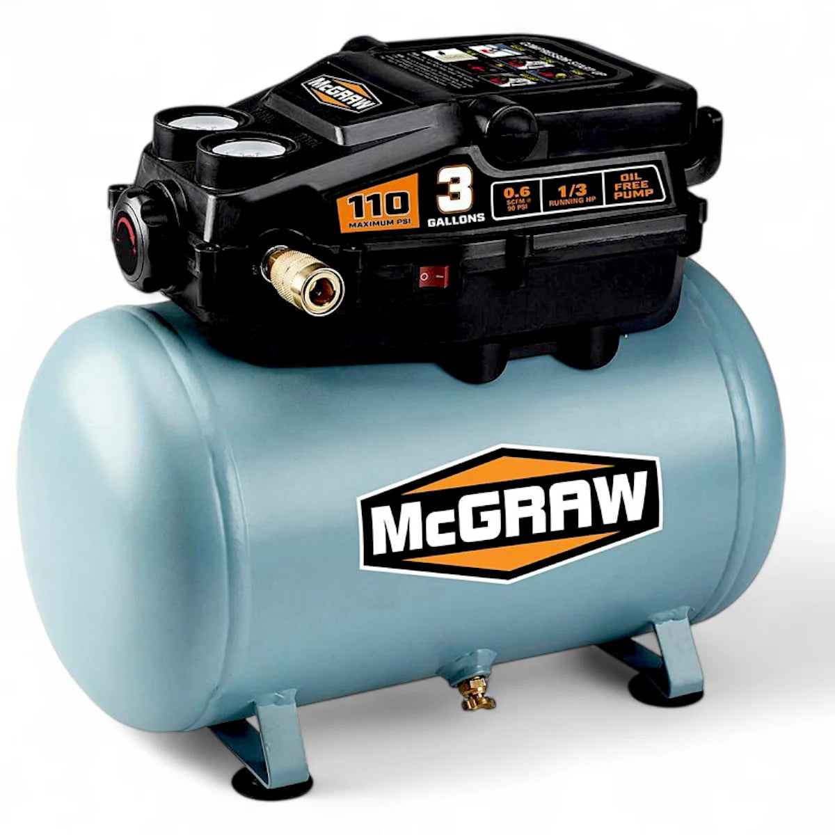 MCGRAW 3 Gallon 110 PSI Oil-Free Light-Duty Air Compressor with - Perfect for Cleaning, Inflation