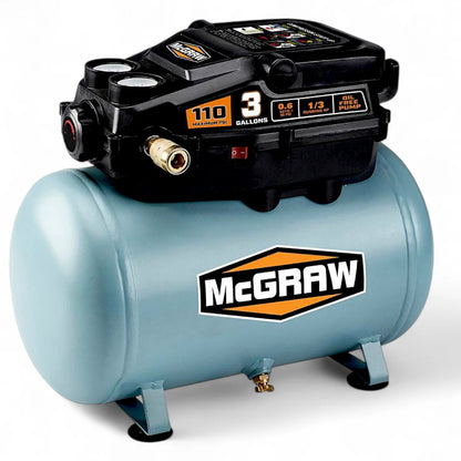 MCGRAW 3 Gallon 110 PSI Oil-Free Light-Duty Air Compressor with - Perfect for Cleaning, Inflation