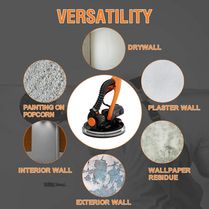 Drywall Sander with Vacuum Dust Collection, 6 Variable Speed Foldable Telescopic Electric Wall Sander, Popcorn Ceiling Removal Tool, 1900RPM Power Sander Tool, LED Light, 18Pcs Sanding Discs,Power D