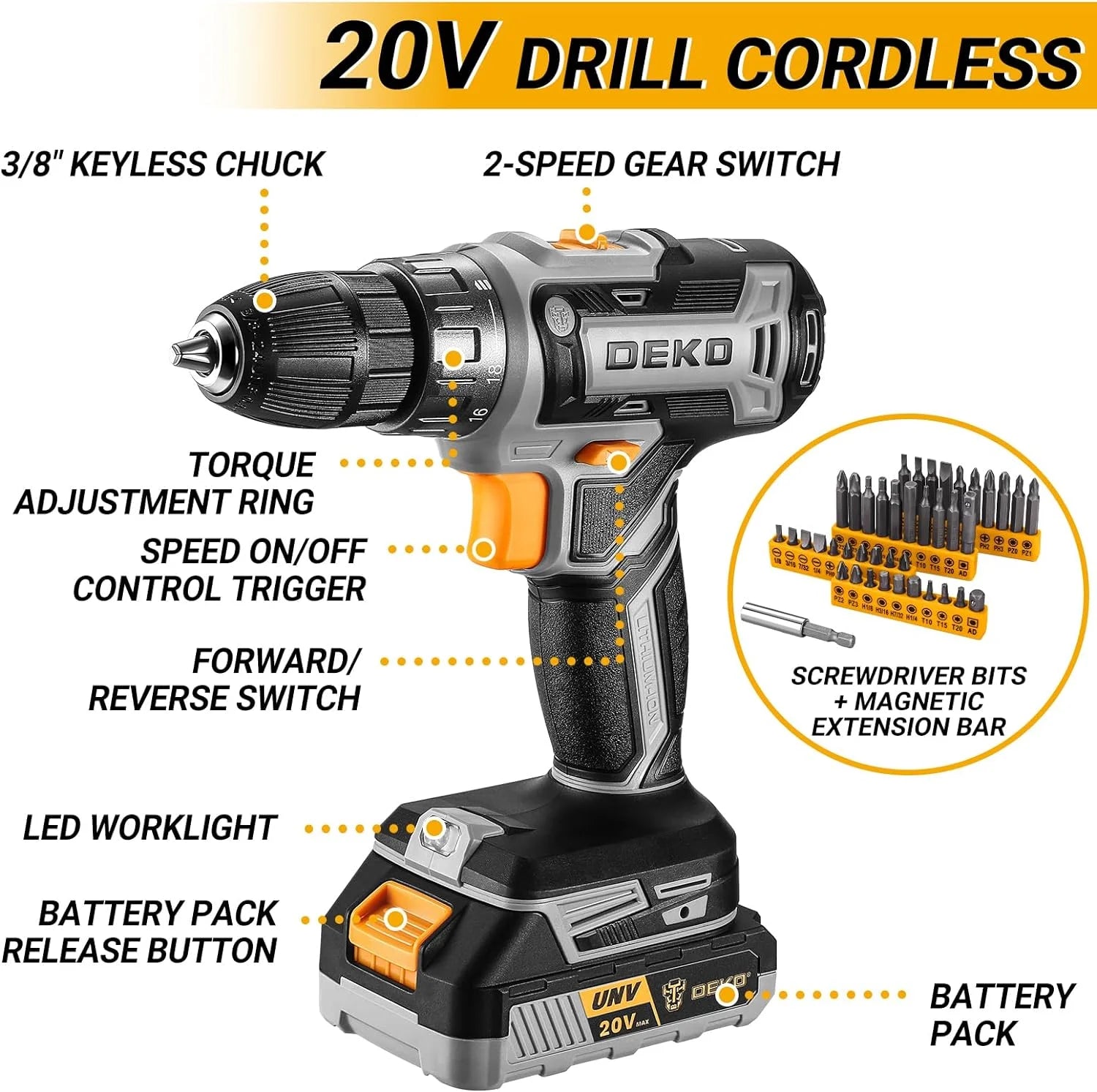 20V Cordless Power Drill Tool Kit Set with Battery Electric Drill Driver - Portable Home Repair Toolbox
