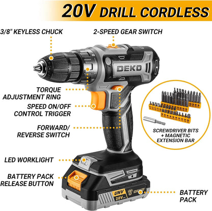 20V Cordless Power Drill Tool Kit Set with Battery Electric Drill Driver - Portable Home Repair Toolbox