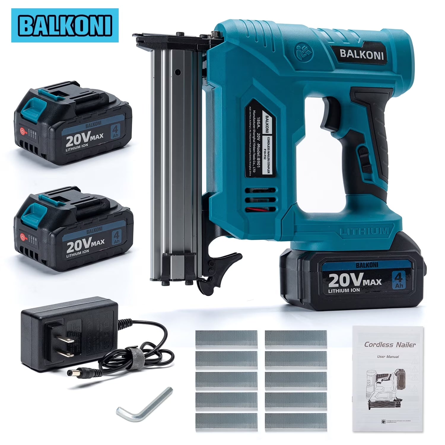 Cordless Electric Nail Gun, 4.0Ah X 2 Battery, F32 MAX, 1000 Piece Nails