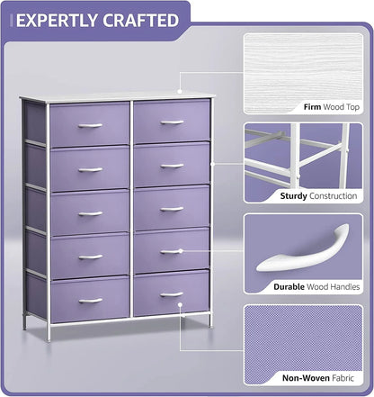 Sorbus Dresser with 10 Drawers - Storage Unit Organizer Chest for Clothes - Bedroom, Kids Room, Nursery, & Closet - Steel Frame, Wood Top, and Easy Pull Fabric Bins
