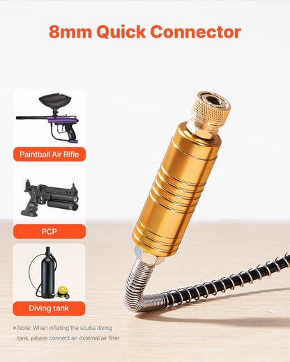 KFFKFF PCP Air Compressor, 4500PSI/30Mpa PCP Airgun Compressor with Integrated Converter & Fan Cooling Mechanism, Automatic Shut-off DC12V/AC120V Compact Paintball Tank Compressor