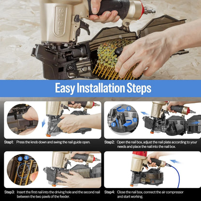 MEITE CN65S Pneumatic Coil Siding Nailer with Safety Nose, 15-16 Degrees 1-1/2" to 2-1/2"Coil Nail Gun Lightweight