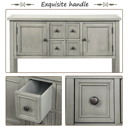 Buffet Sideboard, 46" Dining Room Console Table with 4 Storage Drawers, 2 Cabinets, 1 Bottom Shelf, Antique Grey, Q3687