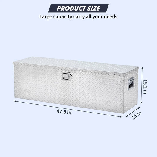 Mescukay 48" Aluminum Truck Tool Box for Pickup Truck Bed RV Toolbox, Heavy Duty Tool Storage Box, Waterproof Storage Organizer Chest with Handle and Lock, 48"x15"x15"