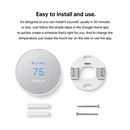Google Nest Thermostat - Smart Programmable Wi-Fi GA01334-US - Snow