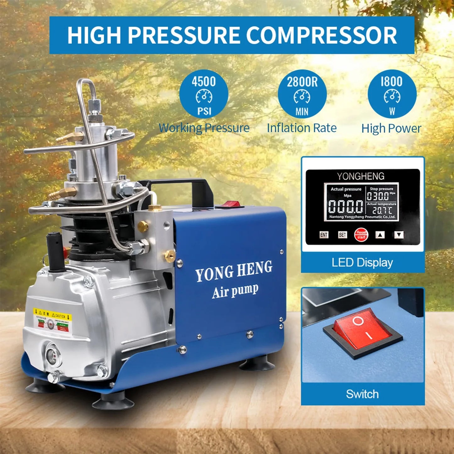 YONG HENG PCP Air Compressor LCD Display 4500Psi Auto-Stop