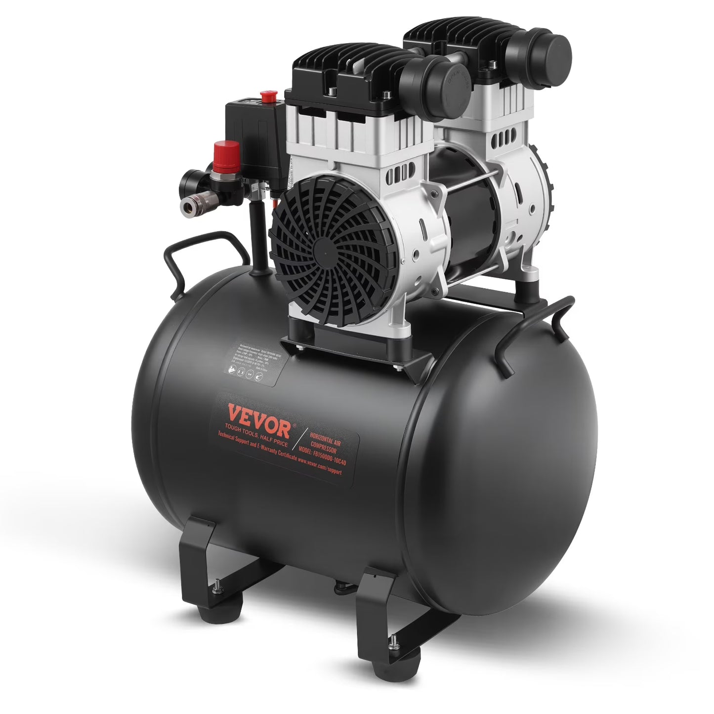 VEVOR Air Compressor, 10 Gallon Steel Tank, 2HP 5.3 CFM@90 PSI Oil Free Air Compressor & Max. 125PSI Pressure, 78dB Ultra Quiet Portable Compressor, for Auto Repair, Tire Inflation, Spray Painting