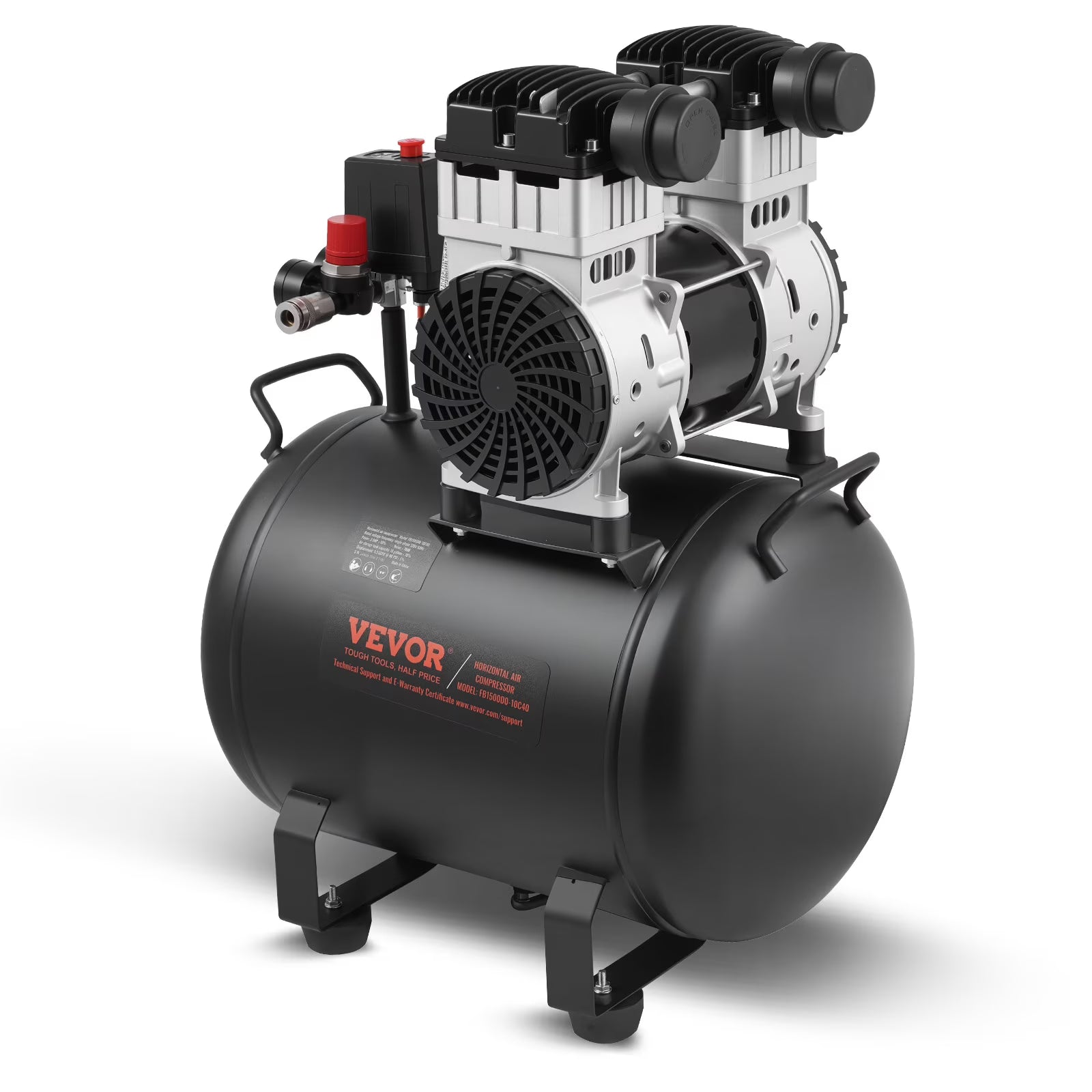 VEVOR Air Compressor, 10 Gallon Steel Tank, 2HP 5.3 CFM@90 PSI Oil Free Air Compressor & Max. 125PSI Pressure, 78dB Ultra Quiet Portable Compressor, for Auto Repair, Tire Inflation, Spray Painting