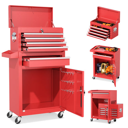 SUNCROWN 2-IN-1 Tool Chest, 8-Drawer Rolling Tool Chest with Hooks and Lockable Wheels,Metal Storage Detachable Top Tool Box with Lockable Wheels for Garage, Workshop, Art Studio(Black)