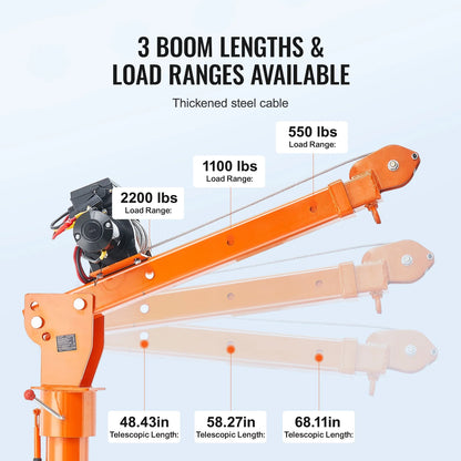 KFFKFF Power-Operated Truck Crane, 2200 lbs, Collapsible Truck-Bed Mounted Crane with 6000 lbs Electric Winch, Steel-Made Truck Jib Crane Hoist with 360° Rotation