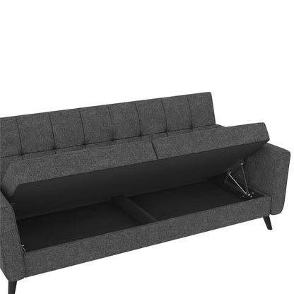 Queer Eye Liam Futon with Storage, Convertible Sofa, Gray Linen