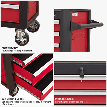 28inchTool Cabinets Rolling Toolbox with 7 Drawers, Metal Tool Chest with Wheels, Tool Cart for Garage, Warehouse, Repair Shop, Workshop