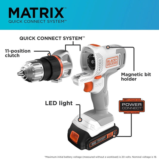 BLACK+DECKER 20V MAX* Matrix Cordless Combo Kit, 6-Tool, White And Orange, (BDCDMT1206KITWC)