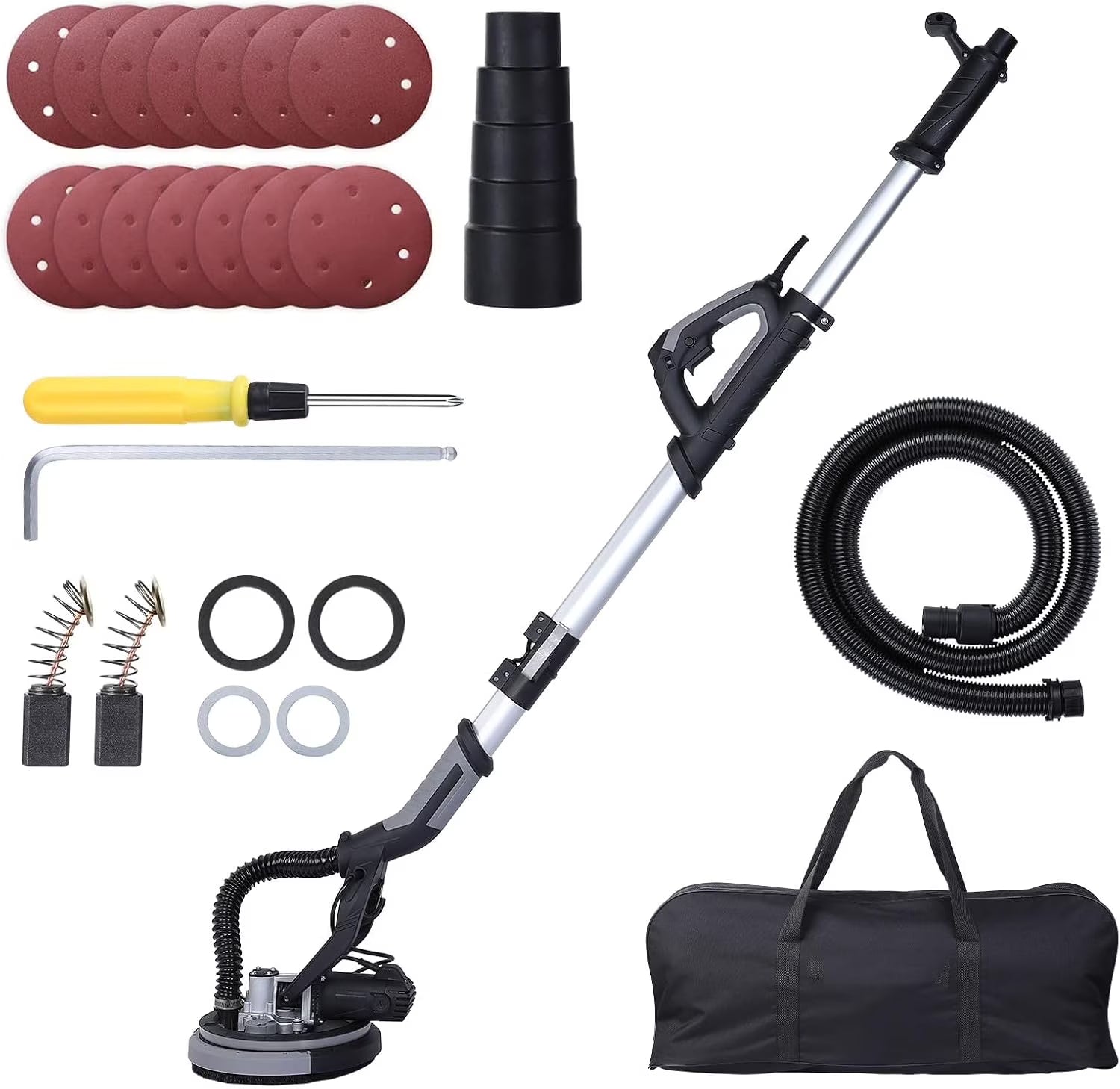 Drywall Sander, 750W Electric Drywall Sander with Vacuum Dust Collection 7 Variable Speed 900-1800 RPM with LED Light, 14 Pcs Sanding Discs, Extendable & Foldable Handle