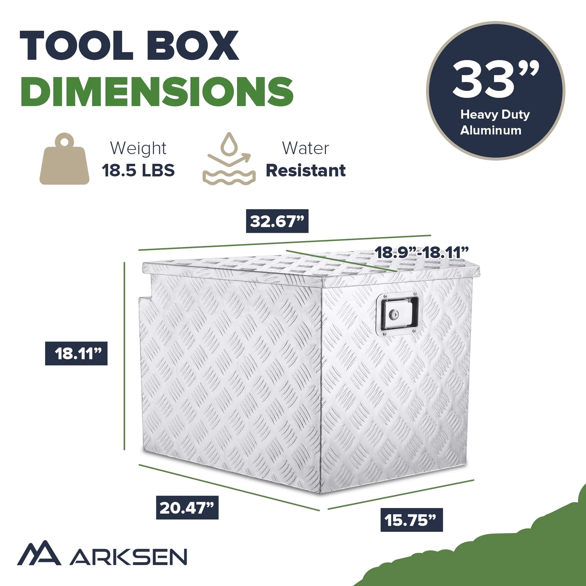 ARKSEN 33" Trailer Truck Pickup Aluminum Tongue Storage Tool Box, Silver