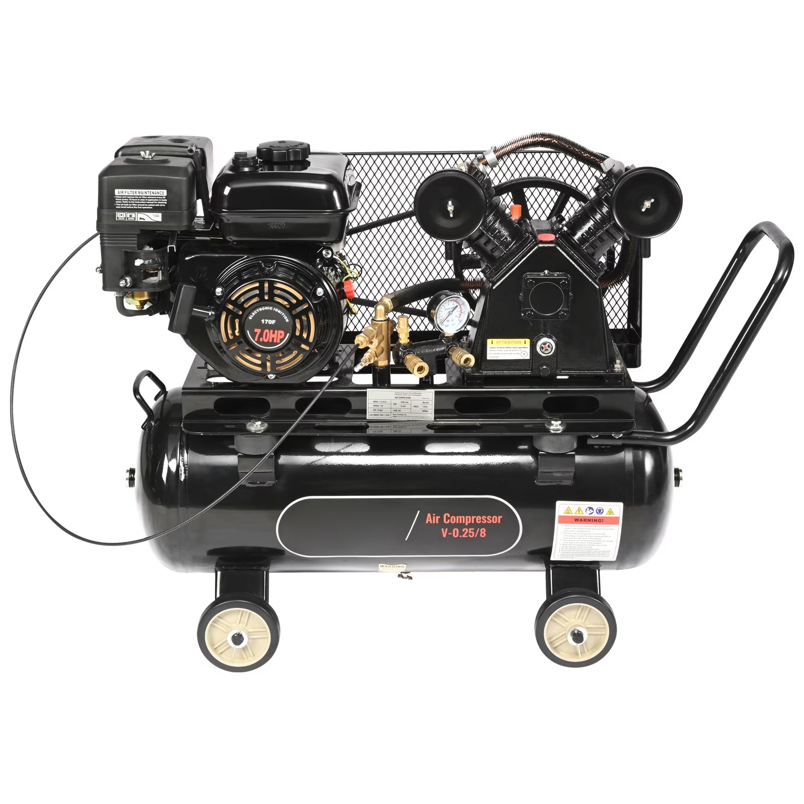 KFFKFF 7HP Gasoline Fueled Air Compressor, Horizontal Tank of 13.2 Gallons, 9CFM@115PSI Gas Propelled Piston Pump Compressed Air System, Maximum Pressure of 115PSI Suitable for Construction Locations
