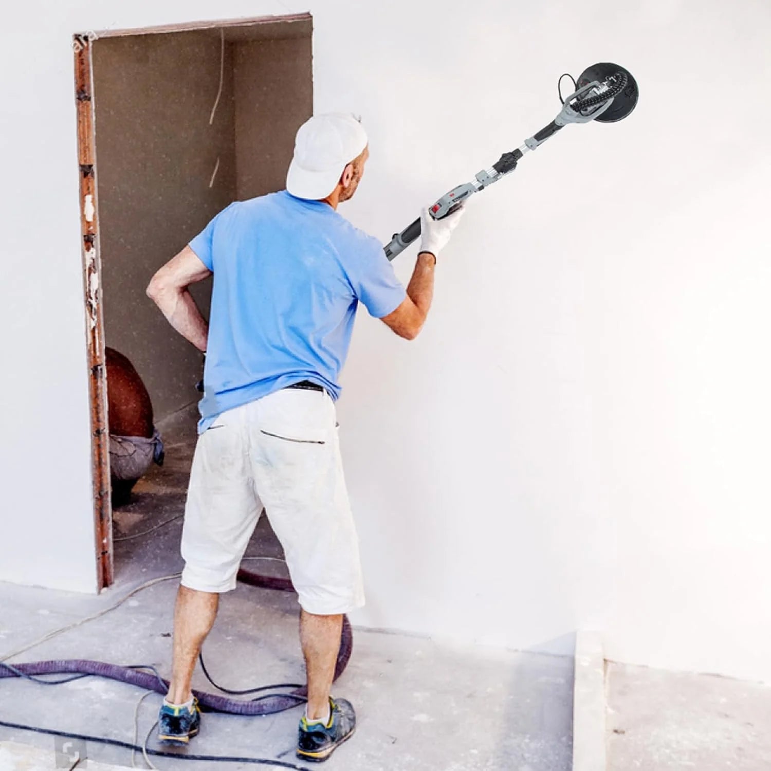 710W Drywall Sander, Electric Motor Sander with LED Flashlight, Variable Speed 800-1800RPM With Extendable & Foldable Handle, 6 Pcs Sanding Discs, Including Carrying Bag