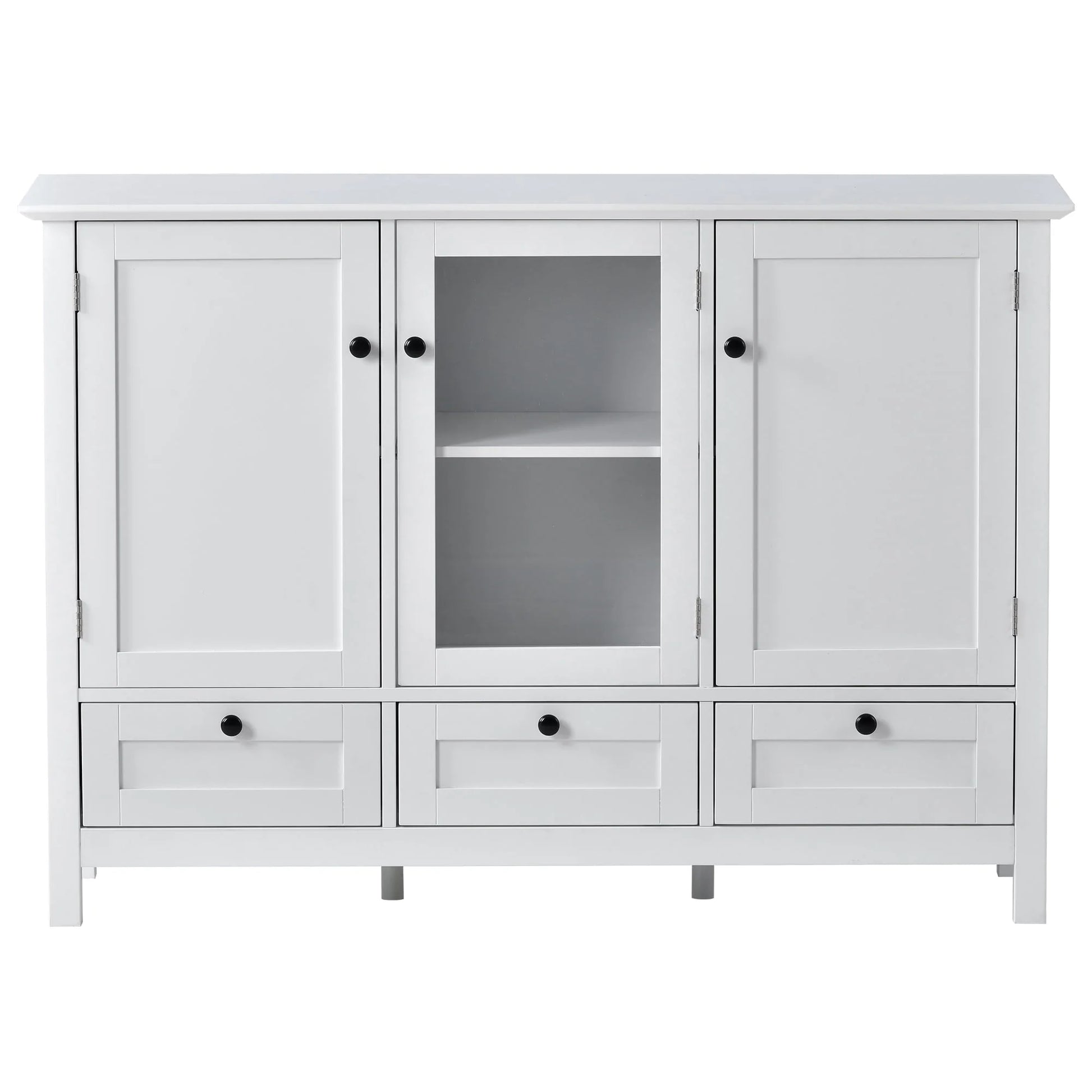 Modern Storage Cabinet, BUG HULL 44.9" Wide Solid Wood Sideboard Buffet Table, Console Table with 3 Doors and Drawers, White